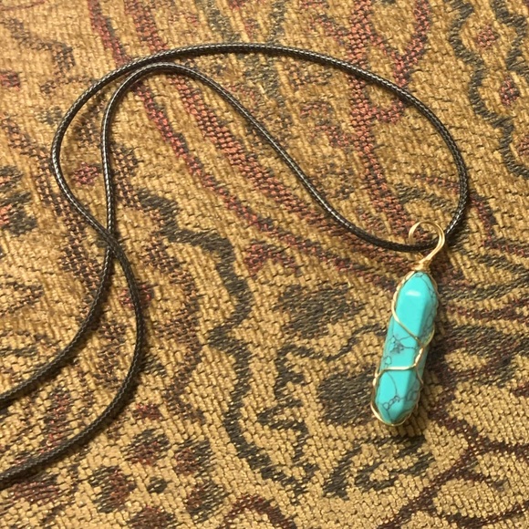 Turquoise Pendant with Black Cord Necklace - Picture 9 of 9
